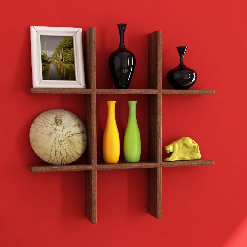 Shelves - Tic-Tac-Toe Wall Shelf - Brown