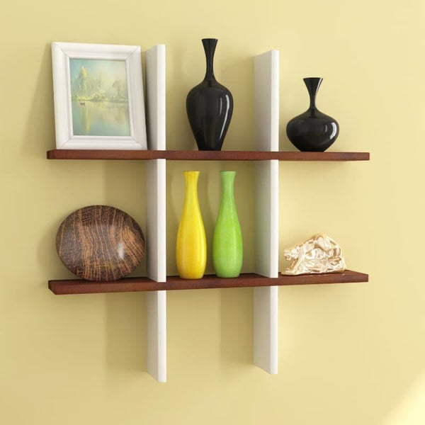 Shelves - Tic-Tac-Toe Wall Shelf - White & Brown