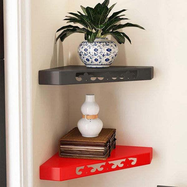 Shelves - Vera Corner Floating Shelf (Black & Red) - Set Of Two