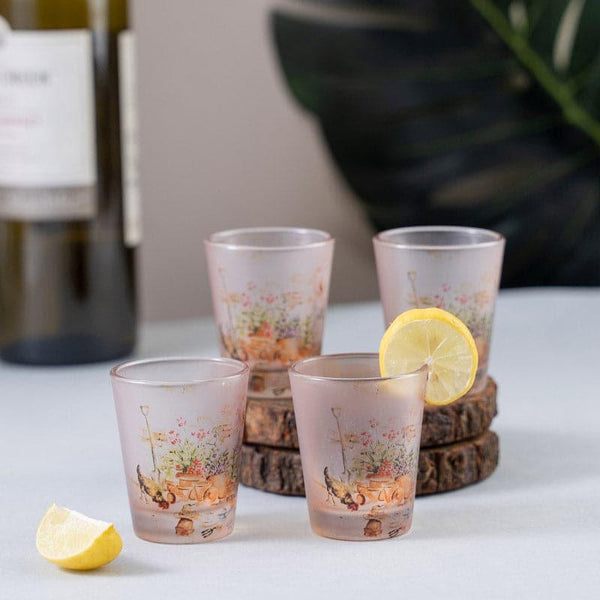 Shot Glass - Floral Field Frosted Shot Glass (30 ml) - Set Of Four