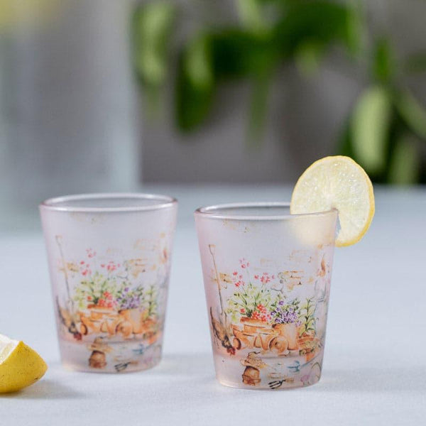 Buy Shot Glass - Floral Field Frosted Shot Glass - Set Of Two at Vaaree online
