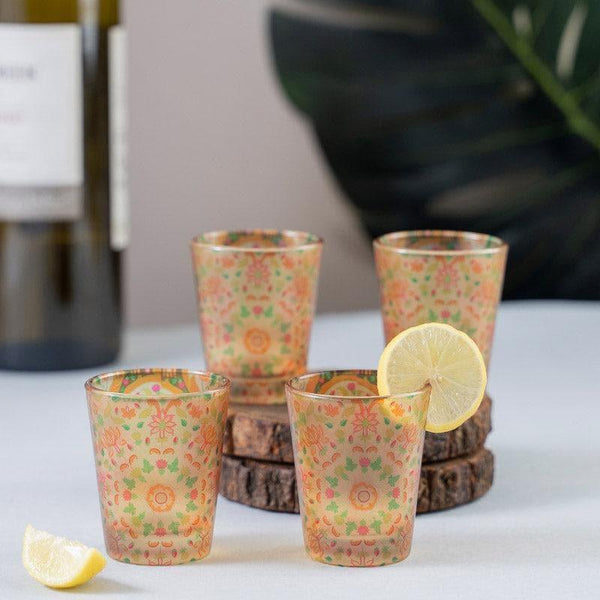 Shot Glass - Mughal Blooms Frosted Shot Glass (30 ml) - Set Of Four