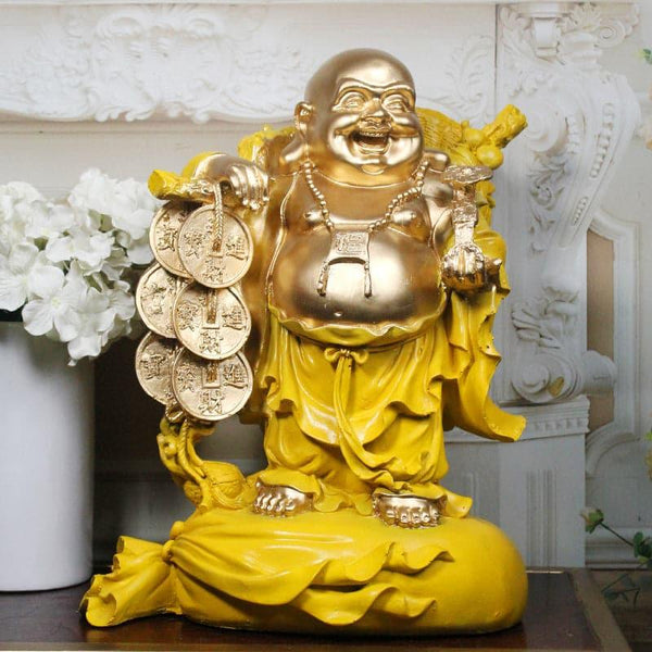 Showpieces - Abundance Mantra Laughing Buddha - Yellow
