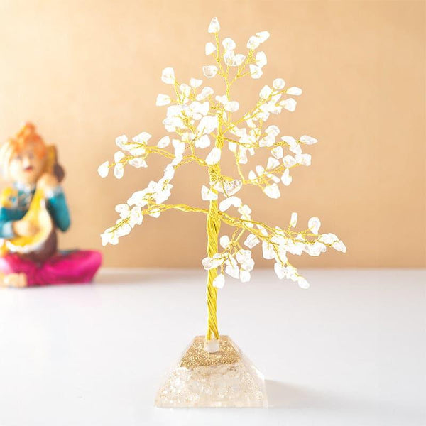 Showpieces - Agate Wish Tree Showpiece - White & Gold