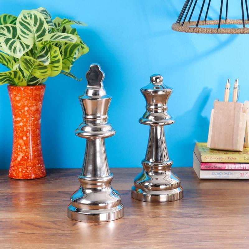 Buy Chess Charm King & Queen Showpiece - Silver Showpieces from Vaaree