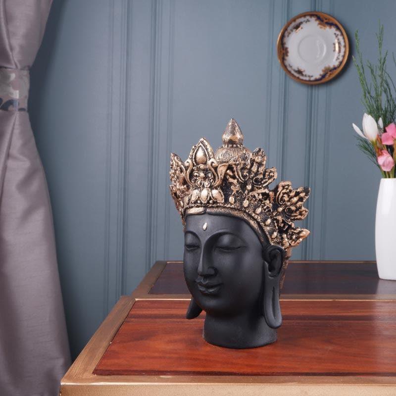 Showpieces - Crowned Buddha Head Showpiece - Black