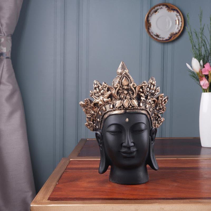 Showpieces - Crowned Buddha Head Showpiece - Black