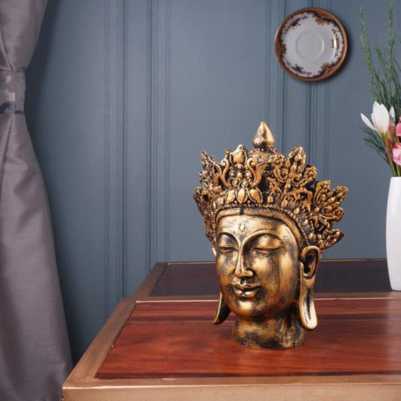 Showpieces - Crowned Buddha Head Showpiece - Gold