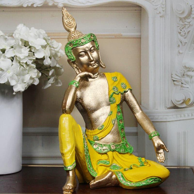 Showpieces - Pondering Buddha Showpiece - Yellow & Green