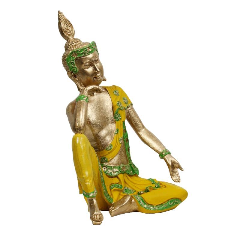 Showpieces - Pondering Buddha Showpiece - Yellow & Green