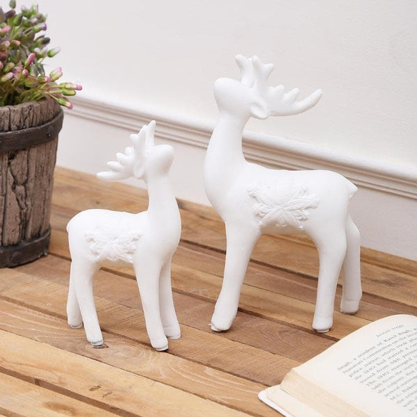 Showpieces - White Reindeer Statue - Set Of Two