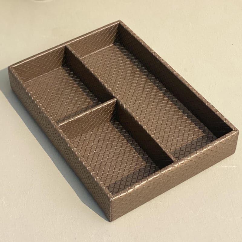 Stationery Holder - Diva Faux Leather Organizer Tray - Brown