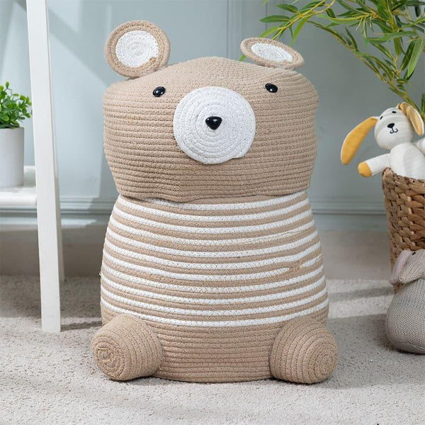 Storage Basket - Teddy Stripe Natural Fiber Basket