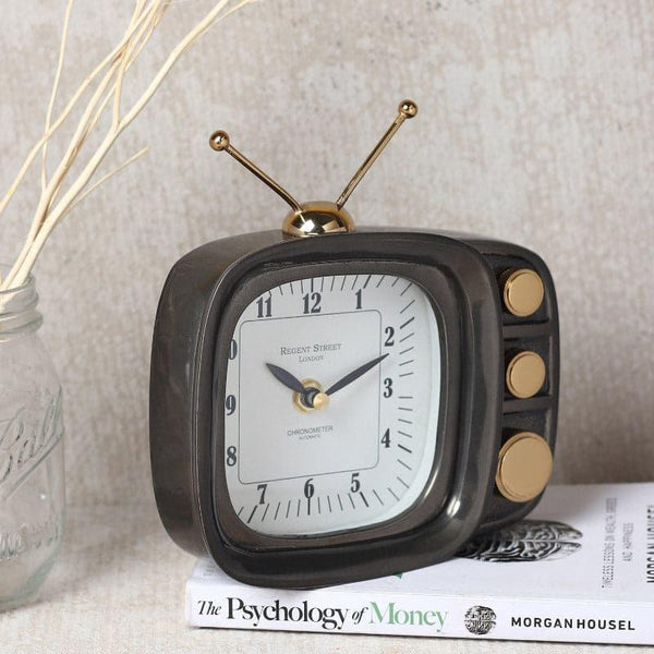 Table Clock - Dura Vintage TV Table Clock - Black