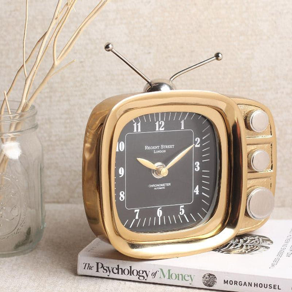 Buy Table Clock - Dura Vintage TV Table Clock - Gold at Vaaree online