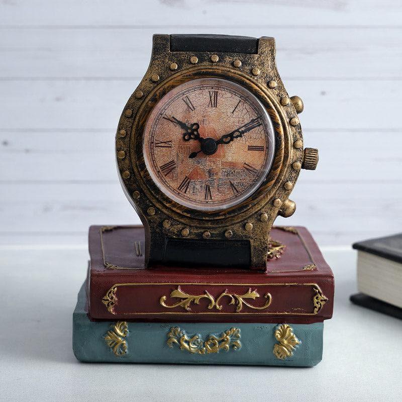 Buy Retro Bookstack Clock - Gold Table Clock from Vaaree