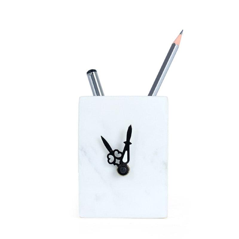 Buy Table Clock - Seno Marble Table Clock & Stationary Holder at Vaaree online