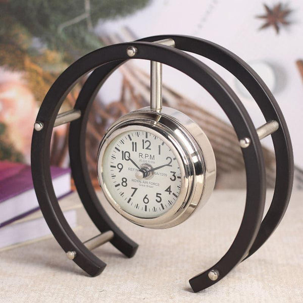 Buy Vandra Round Table Clock - Silver Table Clock from Vaaree