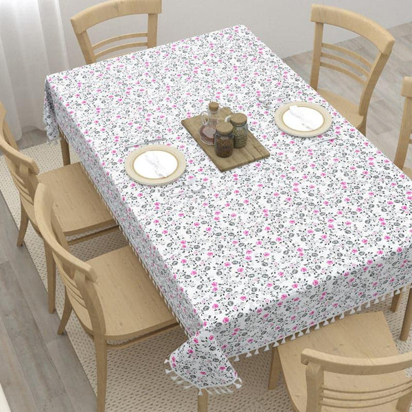 Table Cover - Adva Floral Table Cloth - Pink & Grey