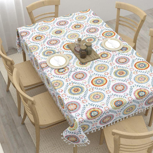 Table Cover - Niva Floral Table Cloth - White & Brown