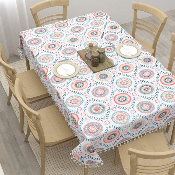 Table Cover - Niva Floral Table Cloth - White & Red