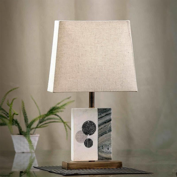 Table Lamp - Blaze Table Lamp With Marble & Brass Base - Beige