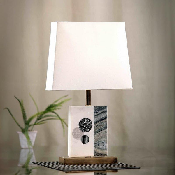 Table Lamp - Blaze Table Lamp With Marble & Brass Base - White