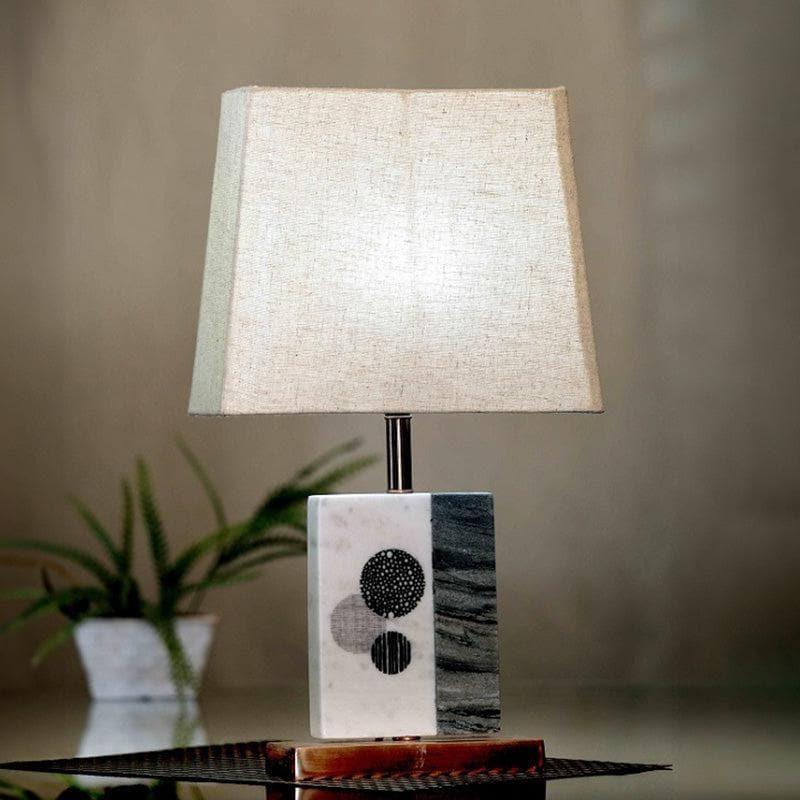 Table Lamp - Blaze Table Lamp With Marble & Copper Base - Beige