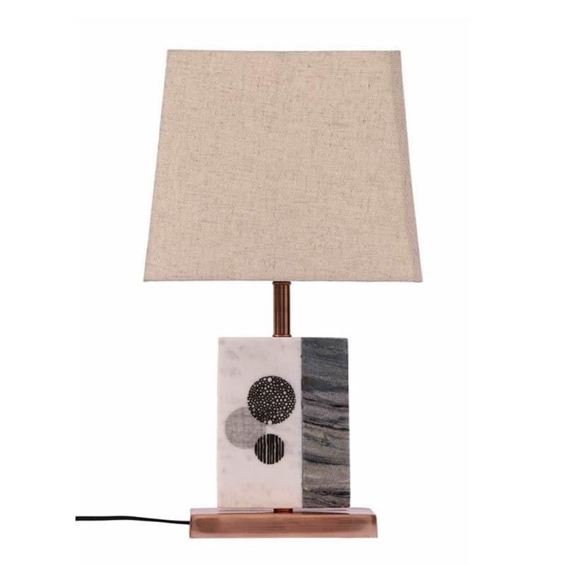 Table Lamp - Blaze Table Lamp With Marble & Copper Base - Beige