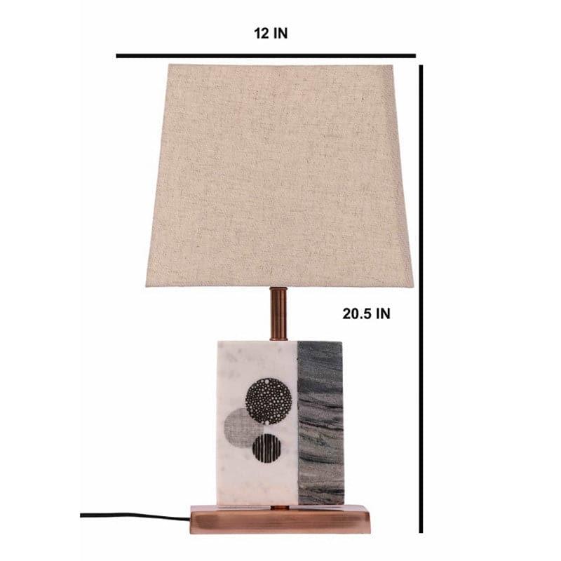 Table Lamp - Blaze Table Lamp With Marble & Copper Base - Beige