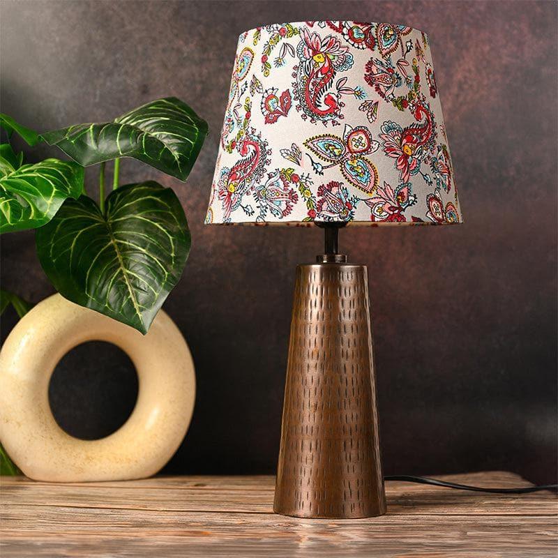 Table Lamp - Cassius Etched Copper Table Lamp - White & Red