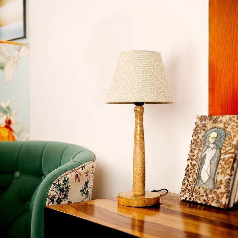 Buy Classic Chic With Wooden Stand Table Lamp - White Table Lamp from Vaaree