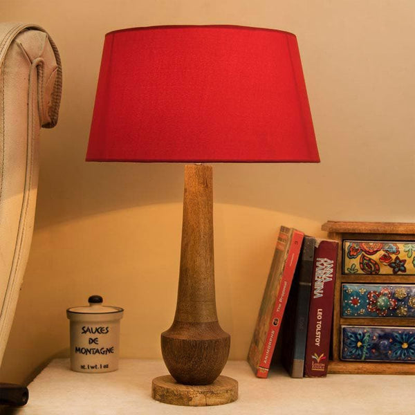 Table Lamp - Classic Cubist Table Lamp With Drum Shade - Red