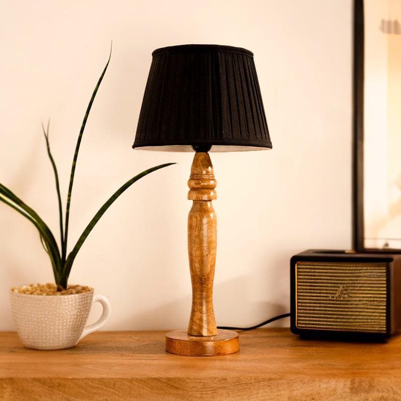 Table Lamp - Classy With Twist Round Brown Pillar Stand Lamp - Black