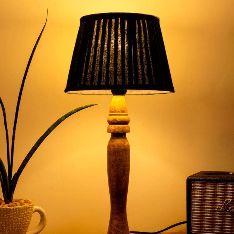 Table Lamp - Classy With Twist Round Brown Pillar Stand Lamp - Black