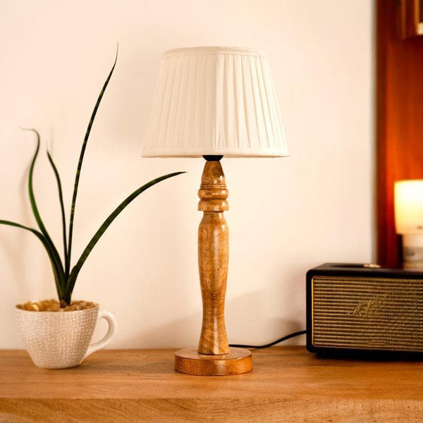 Table Lamp - Classy With Twist Round Brown Pillar Stand Lamp - White