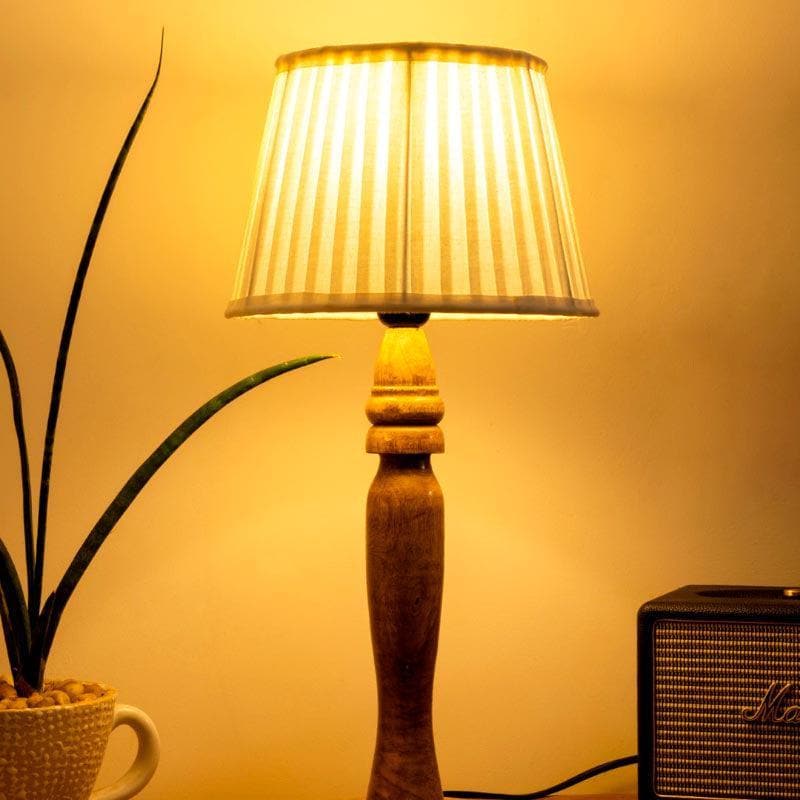 Table Lamp - Classy With Twist Round Brown Pillar Stand Lamp - White