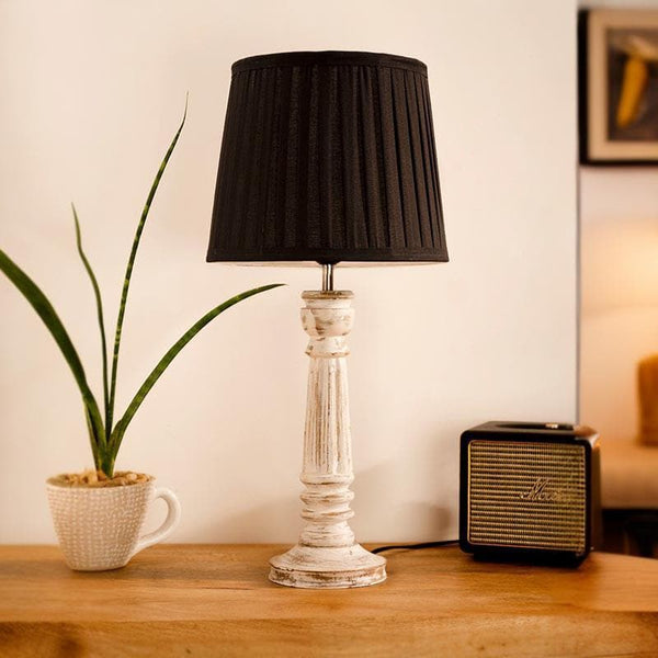 Table Lamp - Classy With Twist White Pillar Stand Lamp - Black