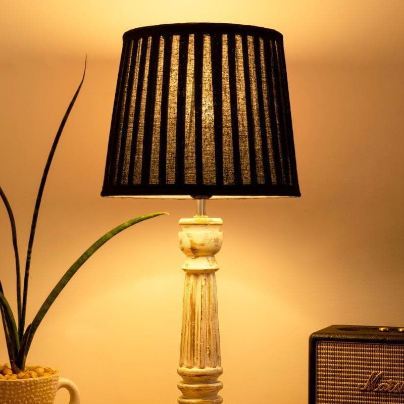 Table Lamp - Classy With Twist White Pillar Stand Lamp - Black