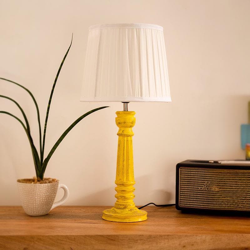 Table Lamp - Classy With Twist Yellow Pillar Stand Lamp - White