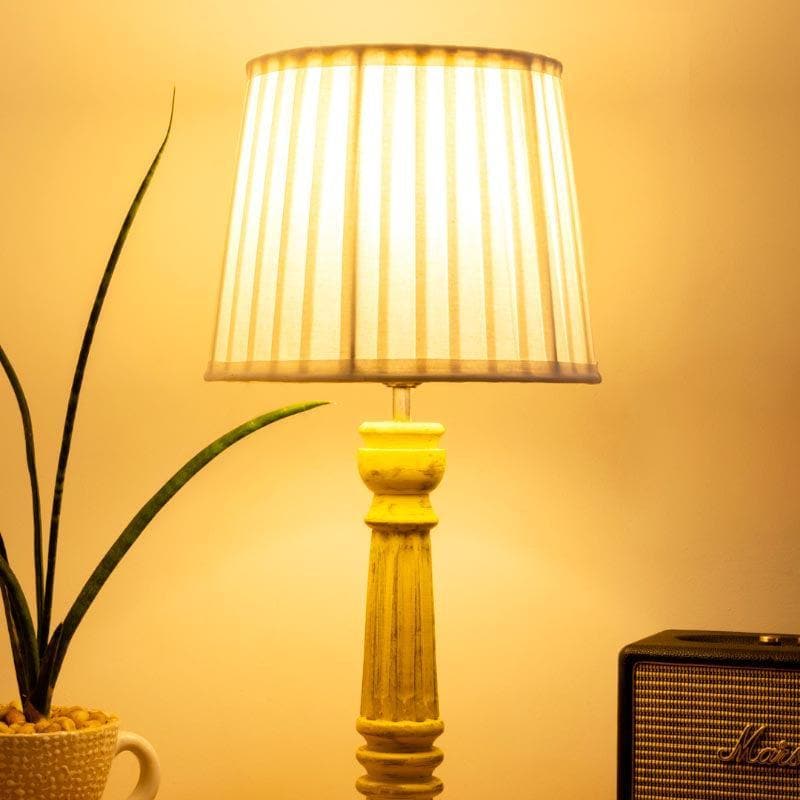 Table Lamp - Classy With Twist Yellow Pillar Stand Lamp - White