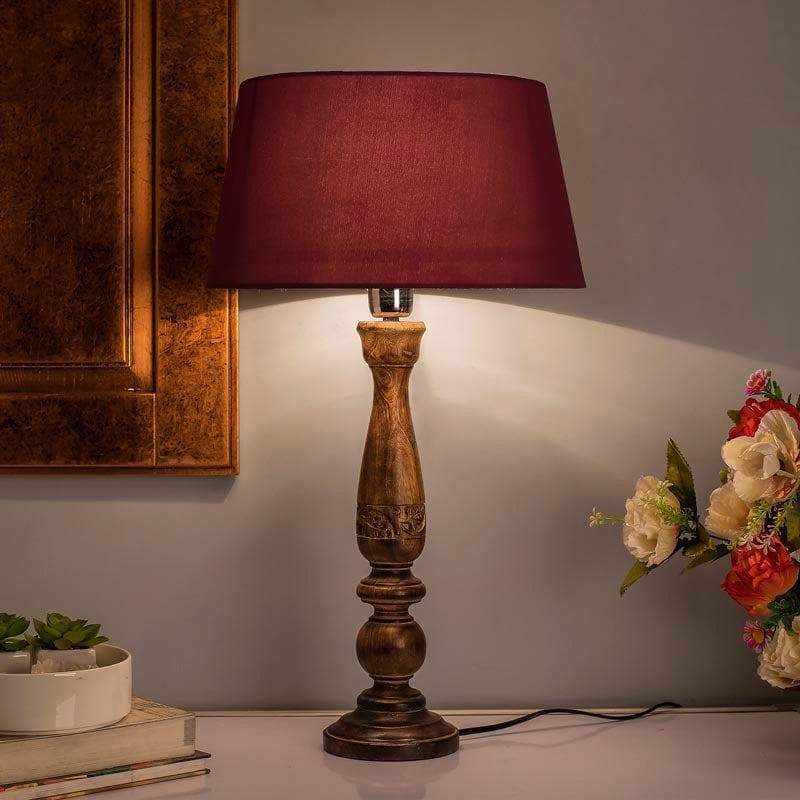 Table Lamp - Floral Carved Table Lamp - Red