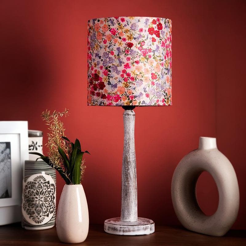 Table Lamp - Gardenia Aura With Wooden Pillar Table Lamp