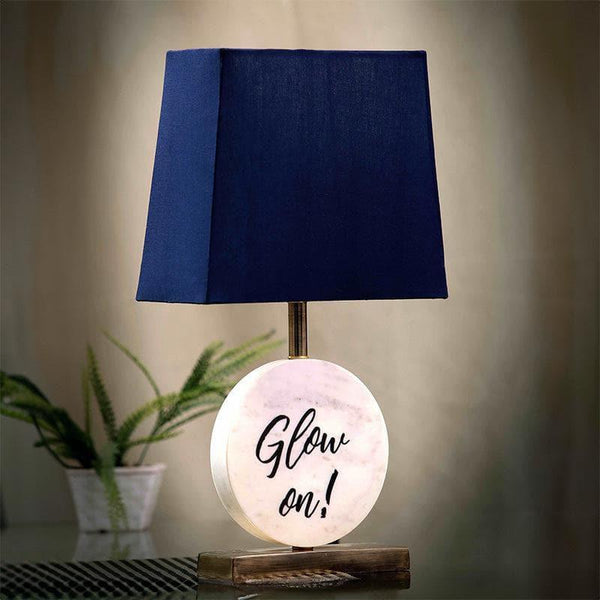 Table Lamp - Glow On Marble & Brass Base Table Lamp - Blue