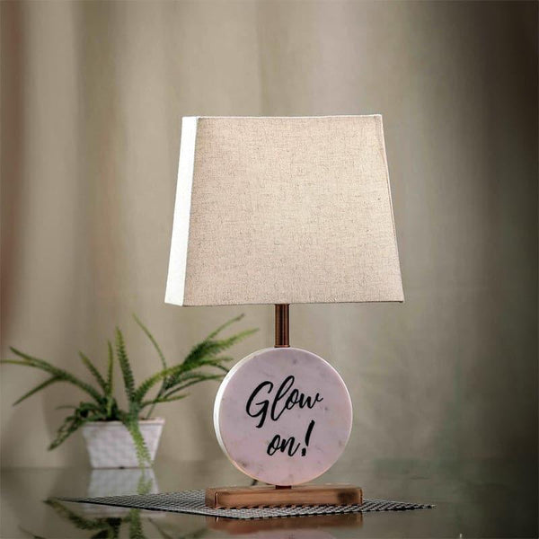 Table Lamp - Glow On Marble & Copper Base Table Lamp - Biege