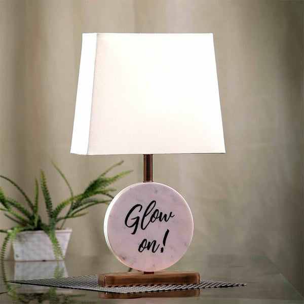 Table Lamp - Glow On Marble & Copper Base Table Lamp - White