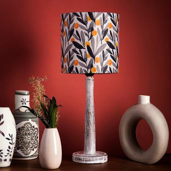 Table Lamp - Grey Glamour With Wooden Pillar Table Lamp