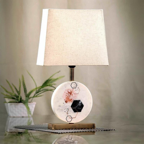 Table Lamp - Hexa Marble & Brass Base Table Lamp - Beige