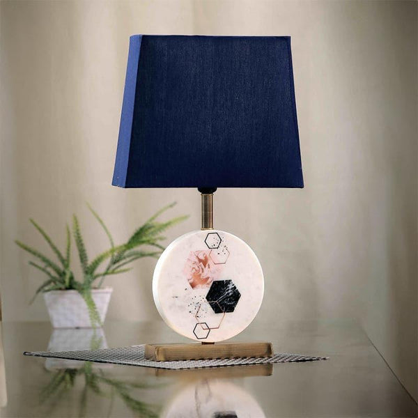 Table Lamp - Hexa Marble & Brass Base Table Lamp - Blue