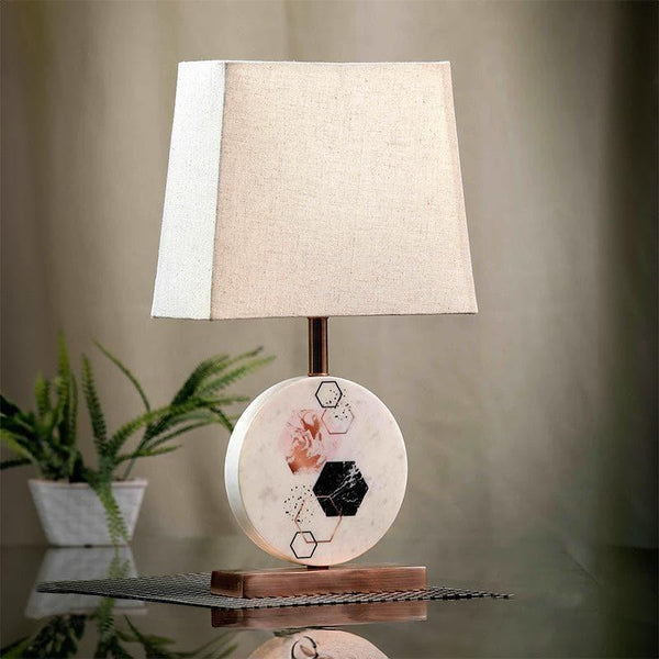 Table Lamp - Hexa Marble & Copper Base Table Lamp - Beige